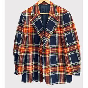 Vintage 70s Plaid Blazer Jacket Union Made Tartan Preppy Ivy Style Mod Blazer